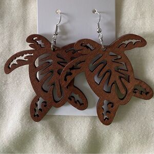 Wooden Turtle Dangle Earrings